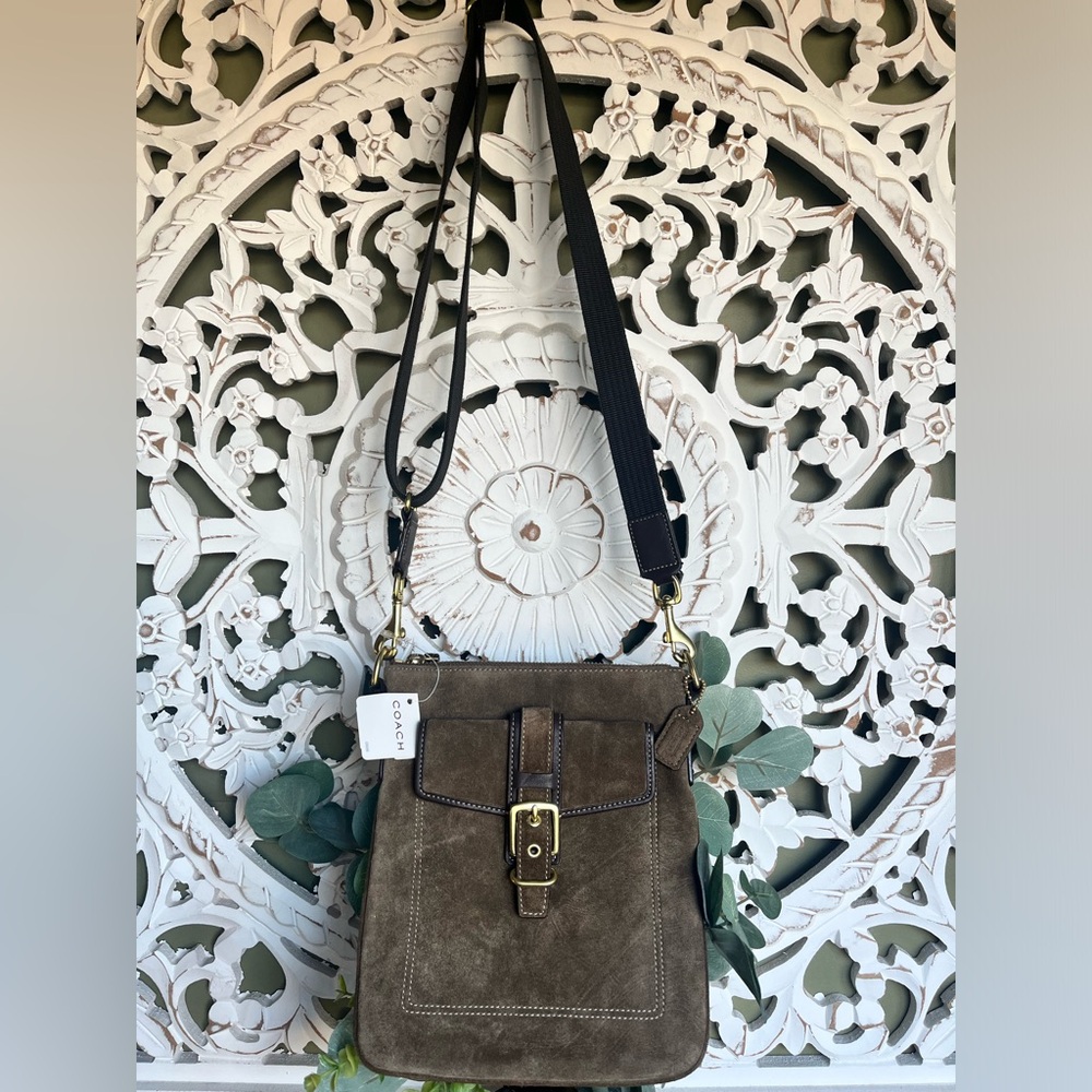 New with tags Vintage Brown COACH Suede & Leather Crossbody Bag with Buckle